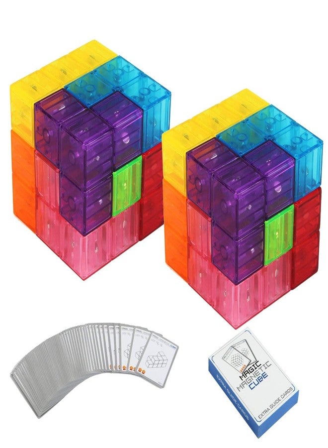 Wtohobby 2-Pack Wtohobby Magnetic Soma Cube Block- Children's Educational Toys Magnetic Tiles for Kids Stress Relief Toy Puzzle Cubes to Develops Intelligence, Ideal for Birthday Gifts (Crystal, 2 Pack) - Image 1